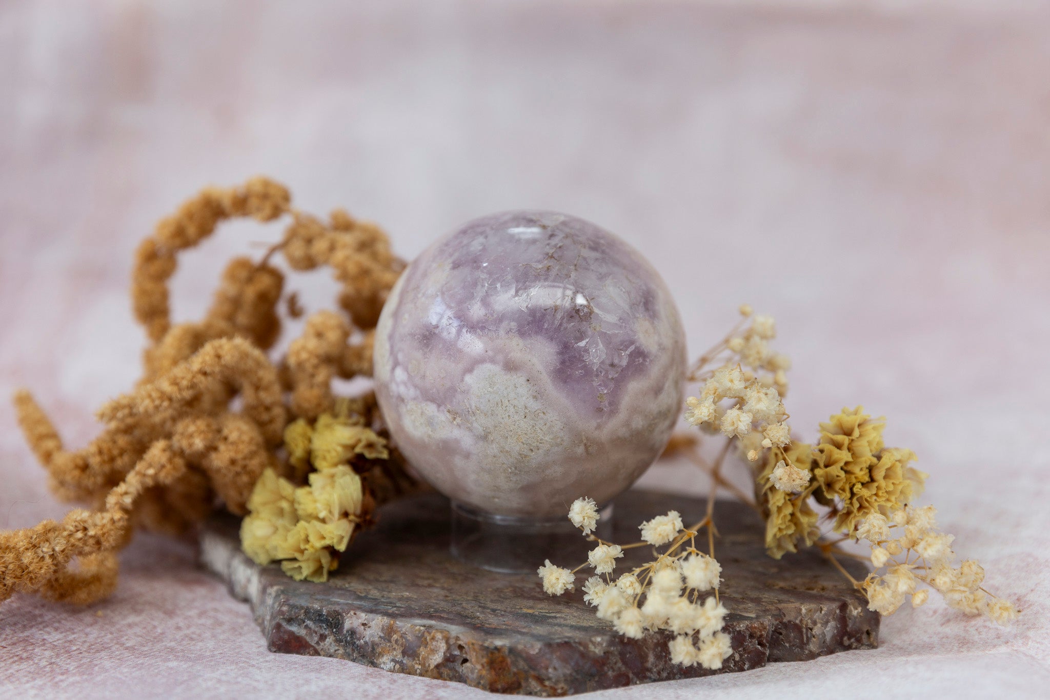 Flower Agate Sphere (with Amethyst) #15 - Premium Crystals + Gifts from Clarity Co. - NZ's Favourite Online Crystal Shop