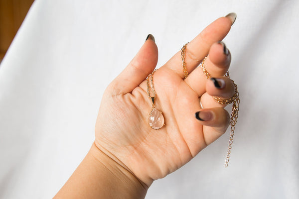 Rose Quartz Gold Teardrop Necklace - Premium Crystals + Gifts from Clarity Co. - NZ's Favourite Online Crystal Shop