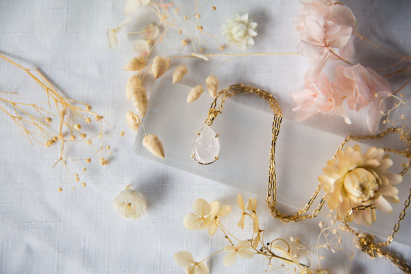 Rose Quartz Gold Teardrop Necklace - Premium Crystals + Gifts from Clarity Co. - NZ's Favourite Online Crystal Shop